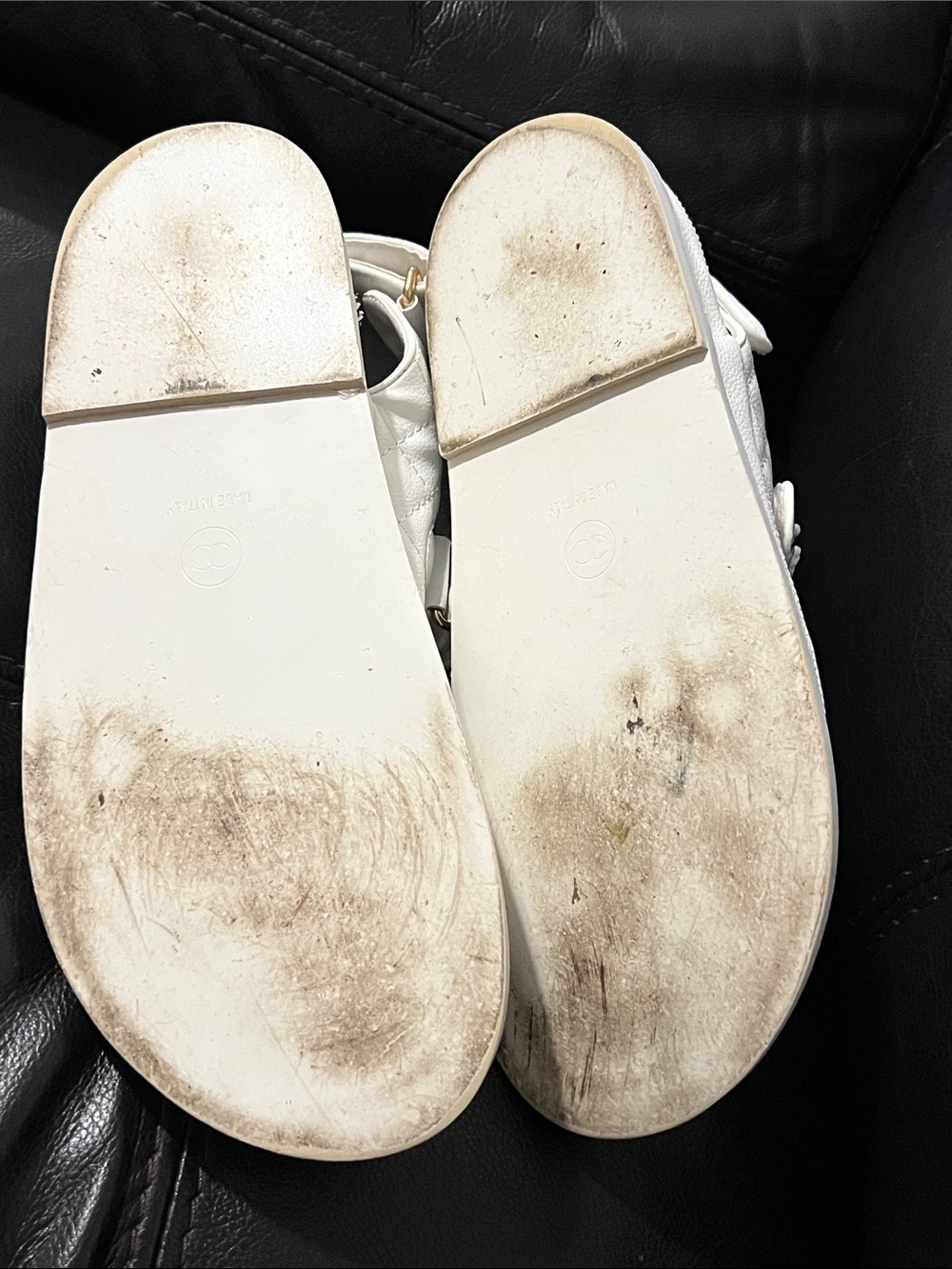 Fashion White Quilted Logo Strap Sandals - Picture 8 of 11